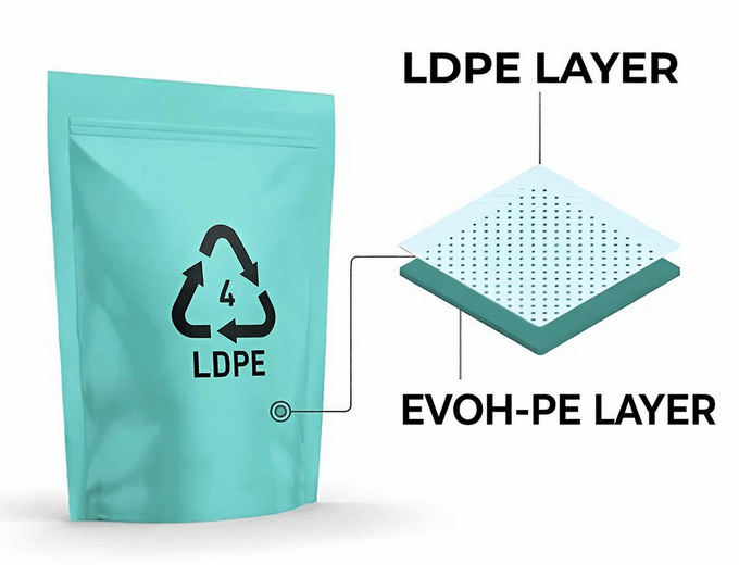 High-barrier mono-material recyclable pouches