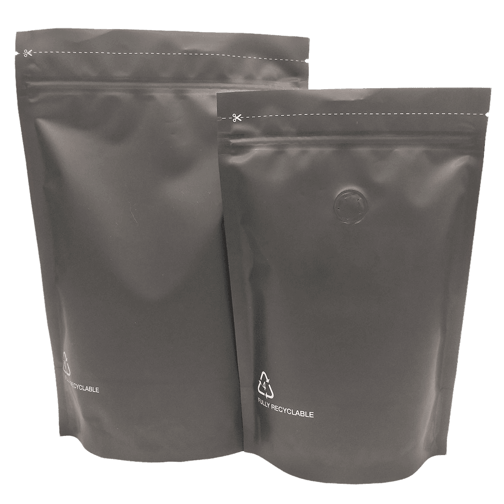 Recyclable mono-material stand up pouches for coffee, snacks and refills