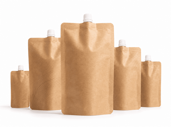 Hand-made high-fidelity mock-up of kraft stand up spout pouch for pre-launch validation