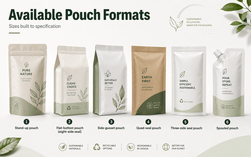 Flat-bottom recyclable PE pouch with eight-side seal for coffee retail