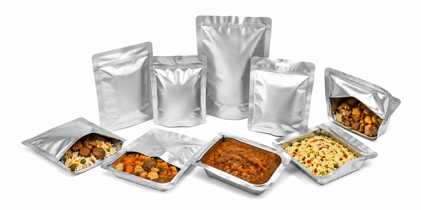 Camping and emergency ready meal retort pouch in outdoor environment