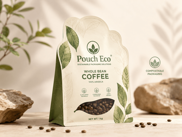 Compostable flat-bottom shaped pouch with resealable zipper for pet food packaging