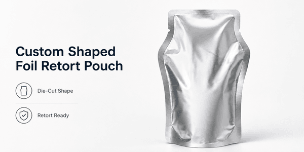 Custom shaped foil retort pouch in a jar-silhouette die-cut with premium RTE styling