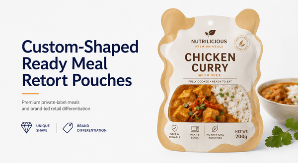 Mock-up of private-label ready meal retort pouch with brand artwork
