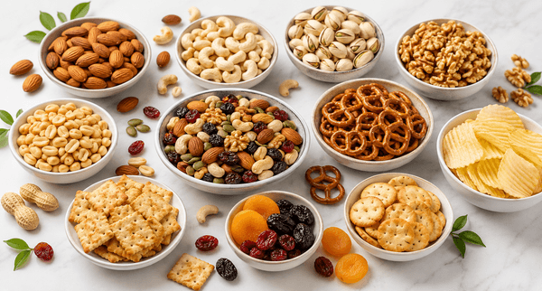 Dry food, nuts, and snack packaging pouches with resealable zipper
