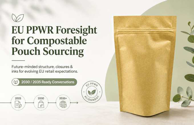 Compostable shaped pouch material and claim review for the destination market