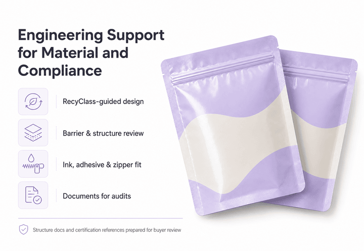 Engineering support for recyclable 3-side seal pouch material and compliance -- RecyClass design-for-recycling review