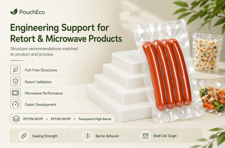Engineering support for retort and microwave products -- transparent retort pouch in factory environment