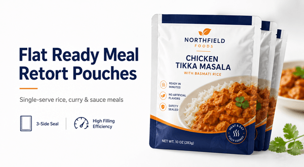 Flat three-side-seal retort pouch for single-serve ready-to-eat meals
