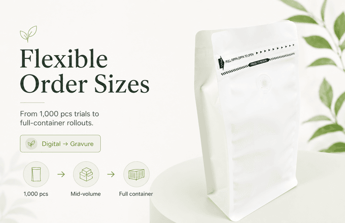 HP Indigo digital printing run producing multi-version compostable shaped pouches