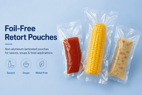 Foil-free retort pouches isolated on white background