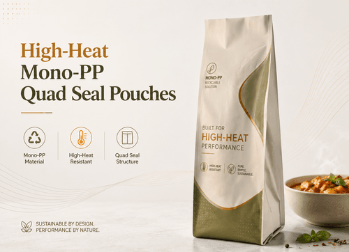 Mono-PP recyclable quad seal pouch laminate cross-section detail view