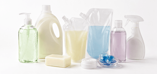 Recyclable refill spout pouches for shampoo, hand soap, and detergent