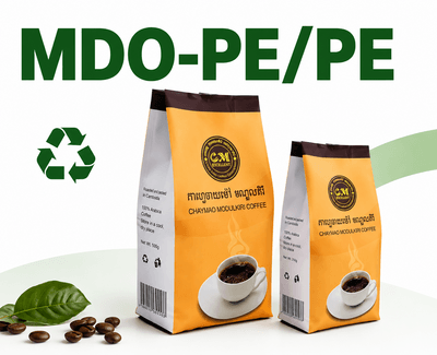 Recyclable-oriented mono-PE side gusset pouch showing the expandable side panels