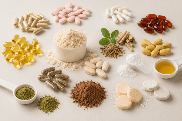 High-barrier recyclable shaped pouch close-up showing soft-touch matte finish for nutraceuticals and health supplements