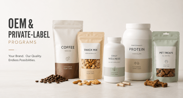 OEM and private-label recyclable PE pouch product line display