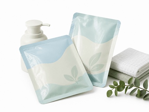 Recyclable 3-side seal refill pouch replacing rigid container -- sustainability application