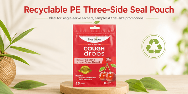 Recyclable PE three-side seal pouch for single-serve sachets and samples