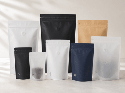 Warehouse rack of stock recyclable PP pouches