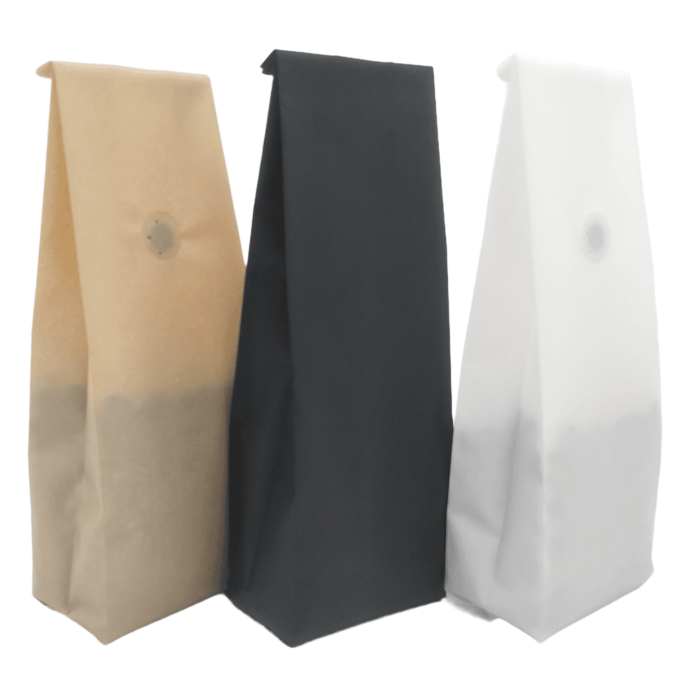 Recyclable side gusset bags with degassing valve for coffee, pet food and dry goods