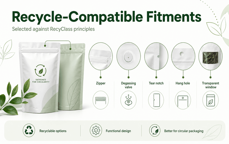 Recyclable PE coffee pouch with one-way degassing valve macro shot