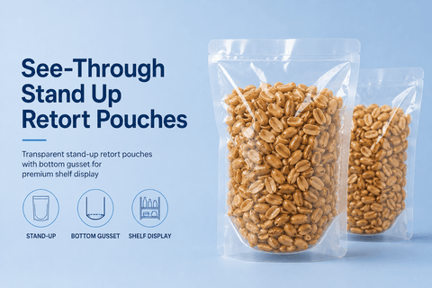 See-through stand up retort pouches isolated on white background