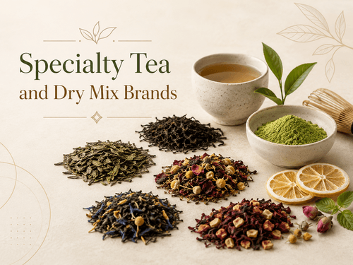 Recyclable quad seal pouches for specialty tea and dry herbal blends with tin-tie closure