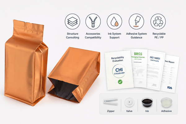 Recyclable side gusset bags for coffee, pet food and dry goods