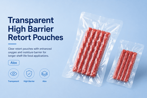 Transparent high barrier retort pouches isolated on white background