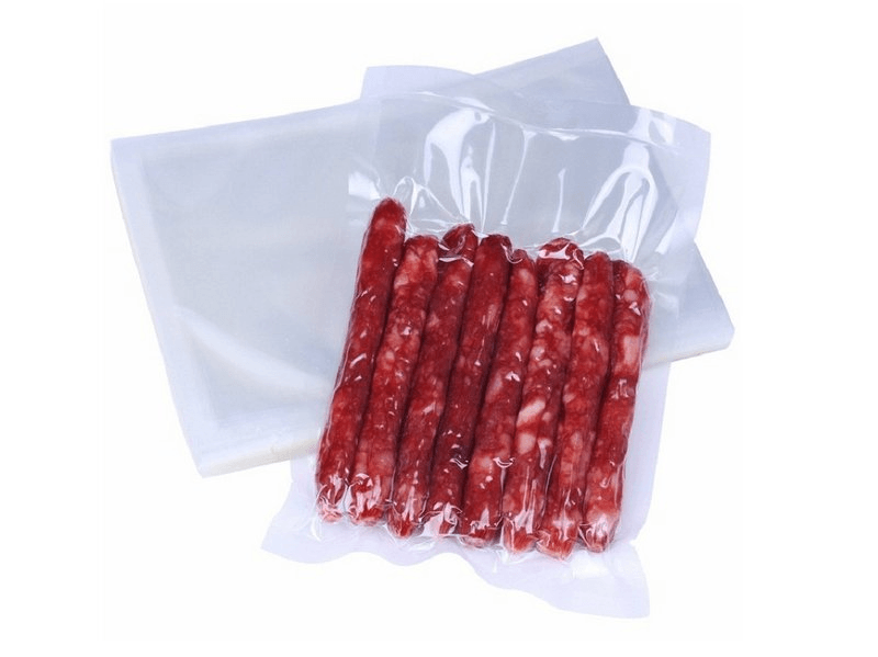 Transparent retort pouch showcasing visible food product inside