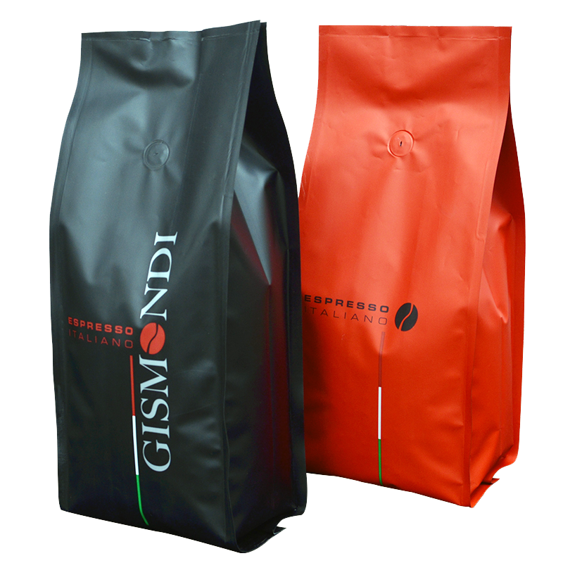 Three recyclable quad seal pouches for coffee, pet food, and nutrition on neutral background