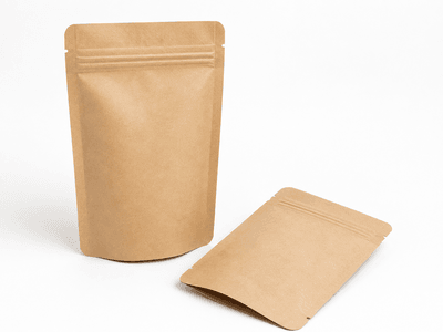Child-resistant zipper detail on kraft nutraceutical stand up pouch