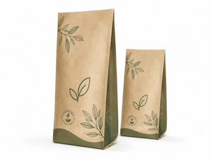 Compostable Kraft Quad Seal Pouches -- product photo on white background