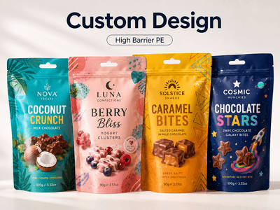 Heavy-duty high barrier PE pouch for dry pet food and treats in large format