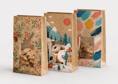 Custom printed kraft SOS bag with full-color brand logo and artwork on all panels