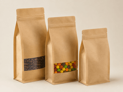 Flat-Bottom Kraft Pouches for specialty coffee and gourmet retail