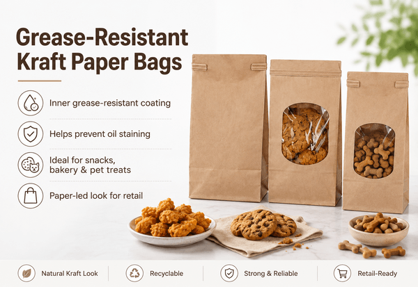 Cross-section showing grease-resistant film inside a kraft paper bag for oily snacks