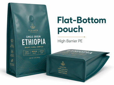 Flat-bottom high barrier PE pouch for premium pet food brand packaging