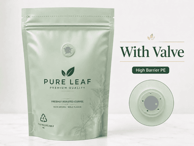 High barrier PE pouch with one-way degassing valve for freshly roasted coffee