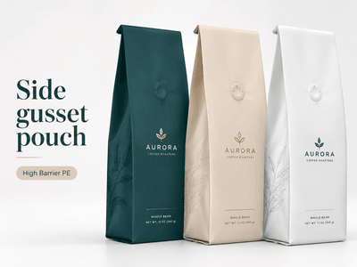 Side-gusset high barrier PE pouch in 5 kg whole bean coffee format