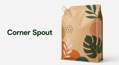Kraft flat bottom spout pouch with a corner-mounted spout for ergonomic pouring
