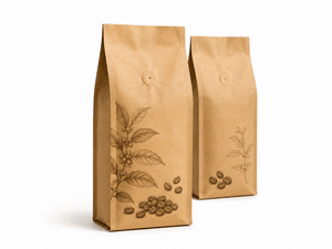 Kraft Quad Seal Coffee Pouches with Valve -- product photo on white background