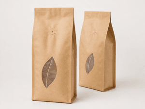 Kraft Quad Seal Pouches with Window -- product photo on white background