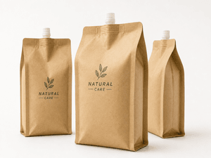 Kraft Quad Seal Spout Pouches -- product photo on white background