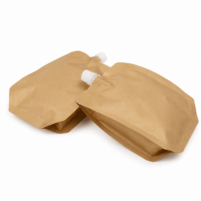 Placeholder image for kraft quad seal spout pouch with fitted cap