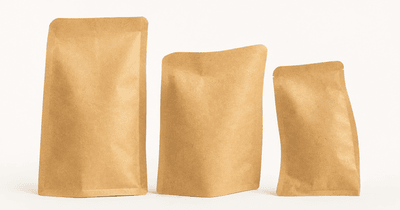 Three-side seal kraft pouch with custom die-cut shape and tear notch