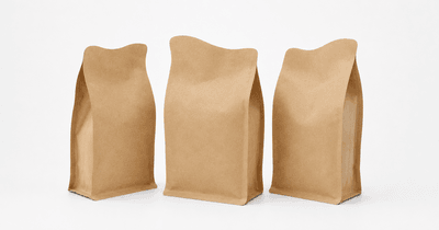 Flat bottom kraft pouch with five-panel display surface and custom contour cut