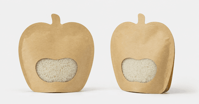 Kraft pouch with horizontal transparent strip window showing whole-bean coffee inside