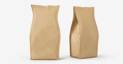 Quad seal kraft pouch with rigid edges and contoured die-cut top