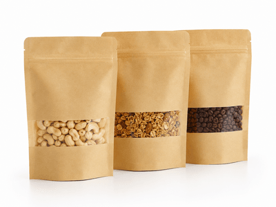 Kraft pouch with horizontal strip window